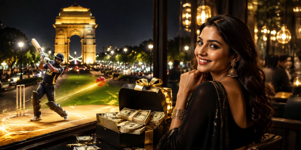 Close-up of gameplay at a live Teen Patti table with Delhi’s India Gate in backdrop