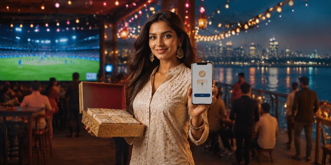 Young woman enjoying mobile rummy game during IPL cricket match in India