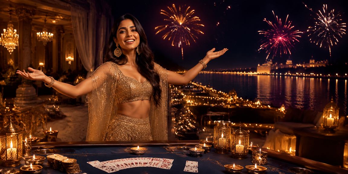 Festive night market with players enjoying rummy games during Diwali in India